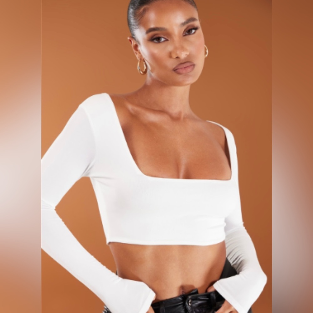 Black and White Square Neck Long Sleeve crop top